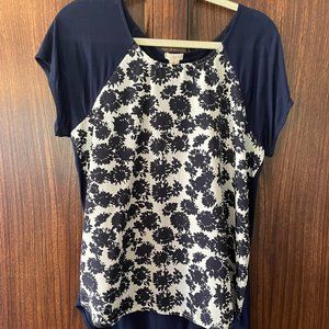 J. Crew Navy Blue Floral Panel Tee Shirt - Size Medium